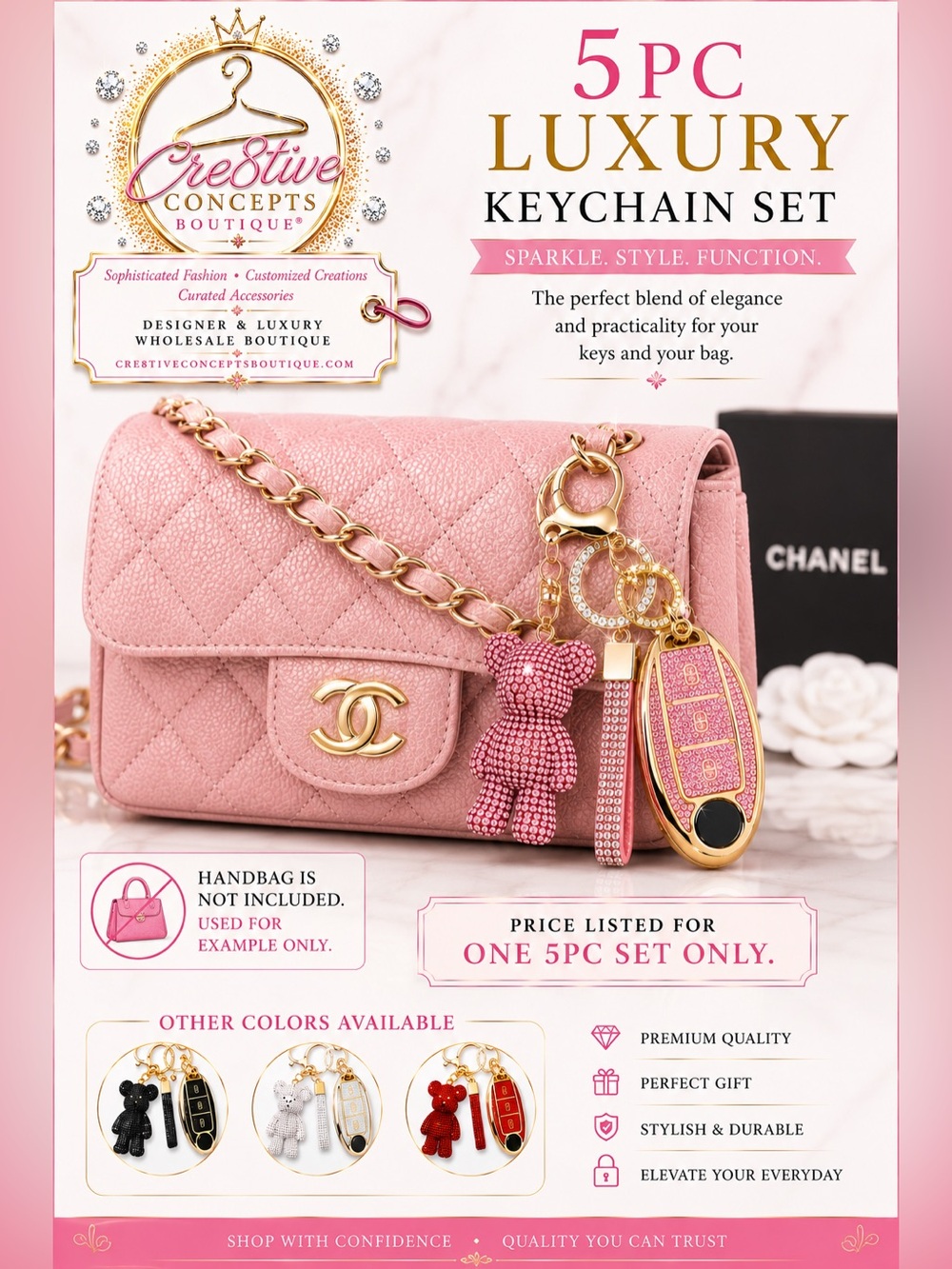 5PC Luxury Keychain / Bag Charm / Key Fob Set